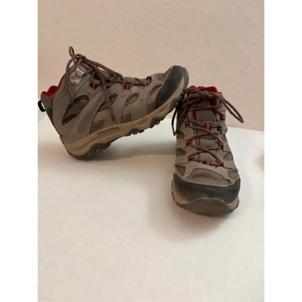 Moab 3 Mid Waterproof Leather Kids' Size 4M Boulder Gray Red Hiking Boots